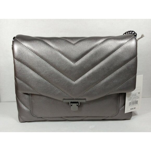 A New Day Quilted Boxy Small Crossbody Bag Metallic Gray Chain Vegan Purse NWT - Picture 2 of 6